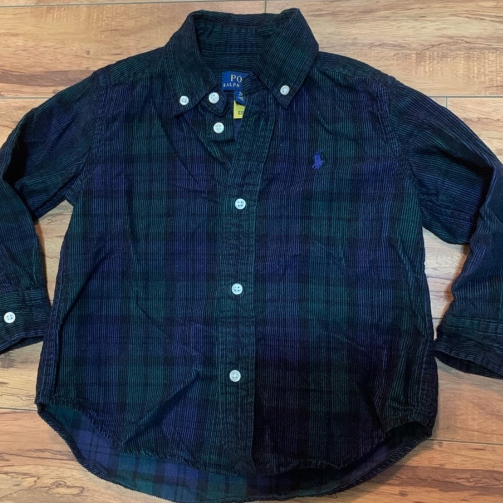 Ralph Lauren Kids Green and Blue Plaid Button Down Shirt